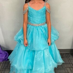 Charming Turquoise Kids Dress with Sparkling Accents